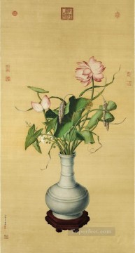  lotus Oil Painting - Lang shining lotus of Auspicious traditional Chinese